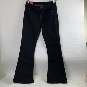 Tengfu Black Washed Denim Flare Jeans Size 14 NWT